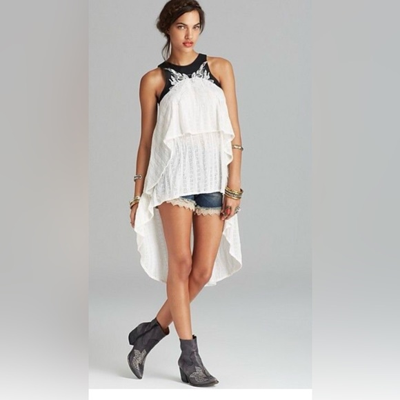 Free People  Lace w/Faux Leather Embroidered Tunic Top - Picture 7 of 7